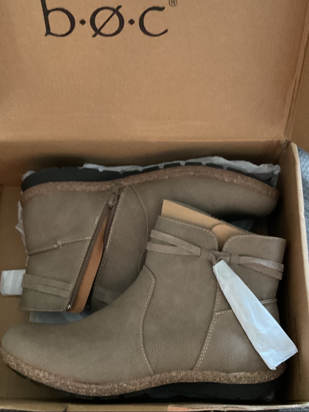 b.o.c. Taupe Wrap-Detail Ankle Boots